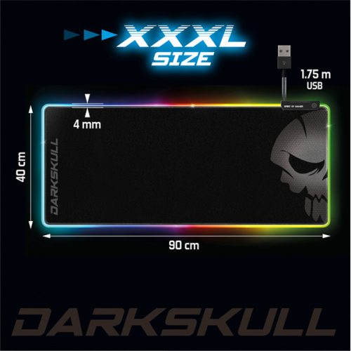 Spirit of Gamer Egérpad - Darkskull RGB - XXXL (RGB háttérvilágítás, USB Hub, 900 x 400 x 4mm; fekete)