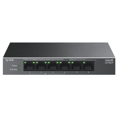 TP-Link Switch 6x100Mbps (4xPoE) fémházas, asztali, LS106LP