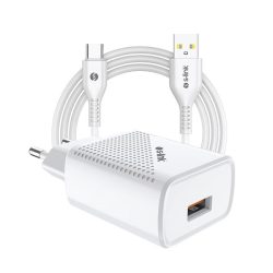 S-Link Telefon töltő - SL-EC40T (1db USB, 5V/2.4A, 12W, Gyorstöltés, USB Type-C, 100cm adat+töltőkábel, fehér)