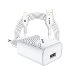 S-Link Telefon töltő - SL-EC40L (1db USB, 5V/2.4A, 12W, Gyorstöltés, Lightning-USB 100cm adat+töltőkábel, fehér)