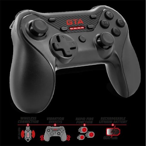 Advance Gamepad Vezeték Nélküli - GTA Gamepad (USB, 12 gomb, PC és PS3 kompatibilis, fekete-piros)