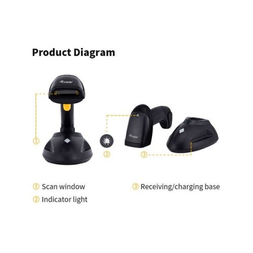 Equip Kézi Vonalkód olvasó - 351025 (1D, lézeres, állvánnyal, vezeték nélküli, nagy hatótáv, fekete)