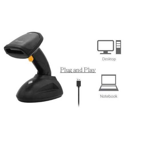 Equip Kézi Vonalkód olvasó - 351025 (1D, lézeres, állvánnyal, vezeték nélküli, nagy hatótáv, fekete)